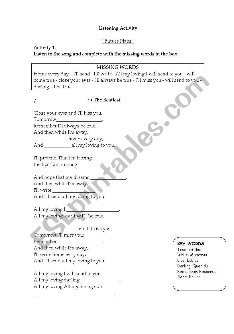 All My loving, the Beatles worksheet