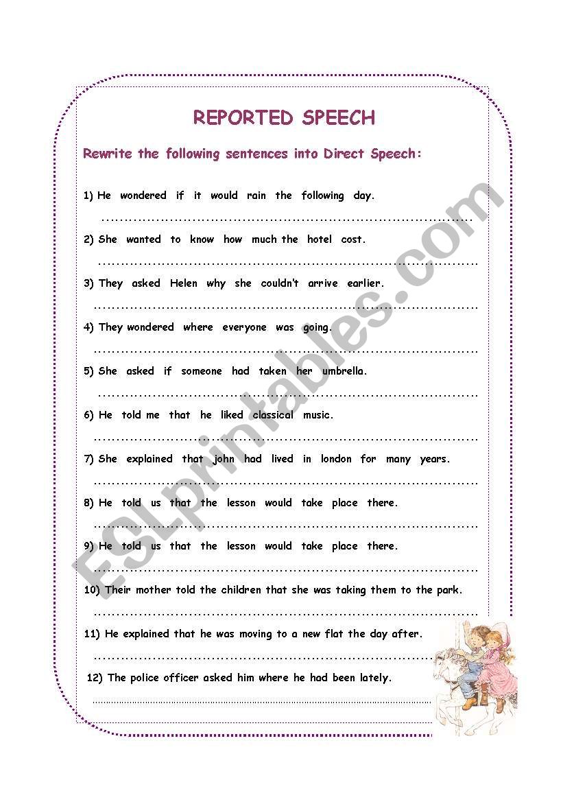 direct speech esl worksheet