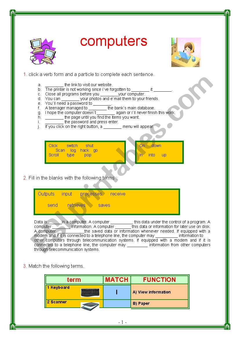 Computer´s vocabulary - ESL worksheet by pintxo