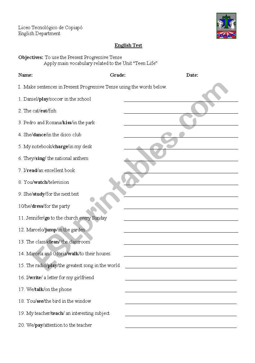 present progressive  worksheet