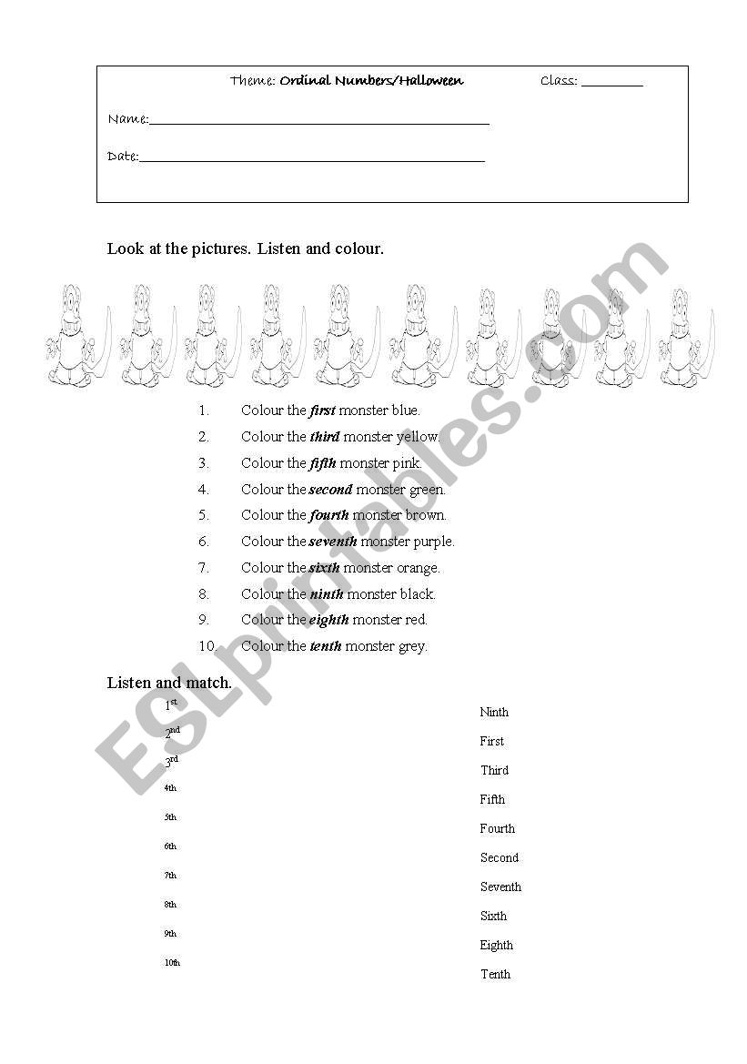 Ordinal Numbers worksheet