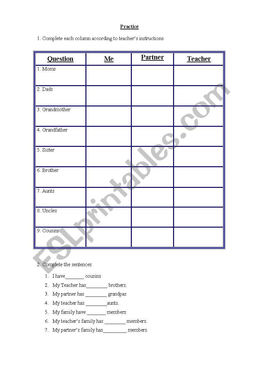 Family worksheet