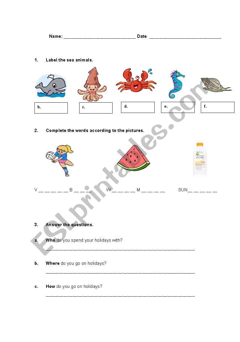 Summer holidays worksheet