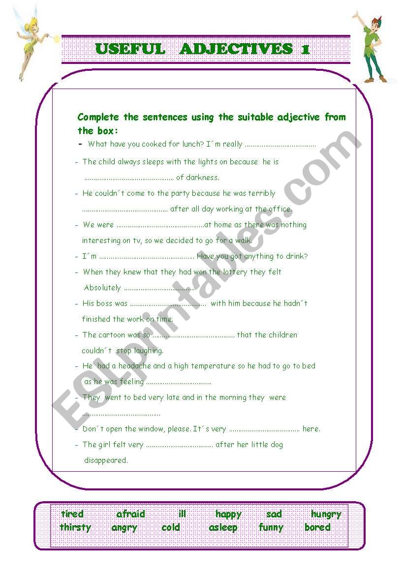 Useful adjectives (part B) worksheet