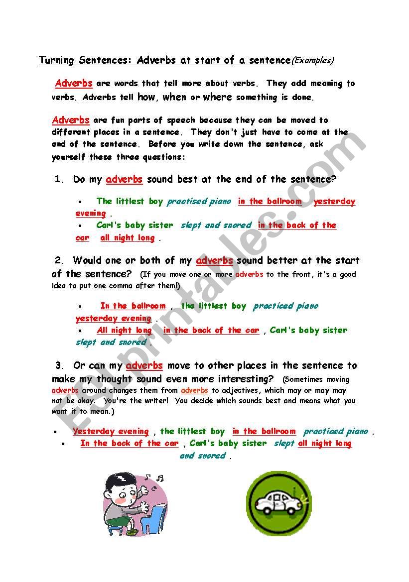 Turning Sentences: Adverbs at the start of a sentence
