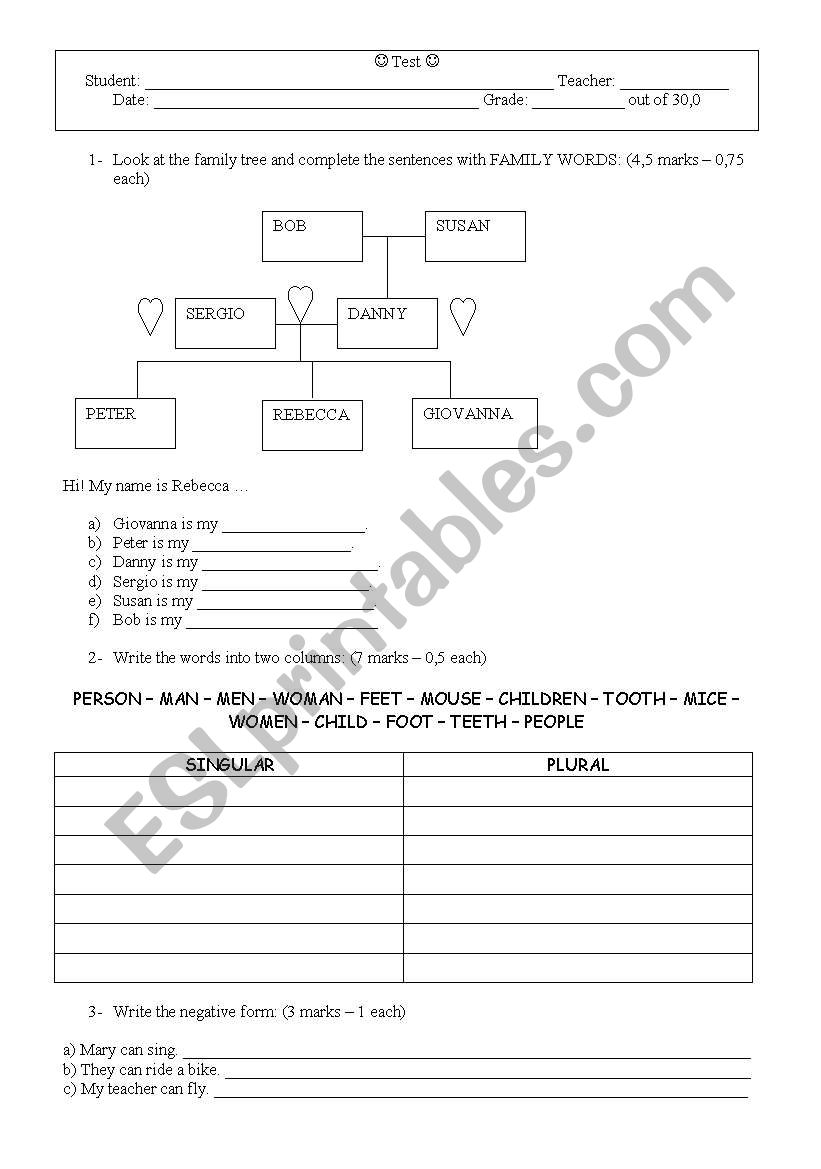 Test for young learners worksheet