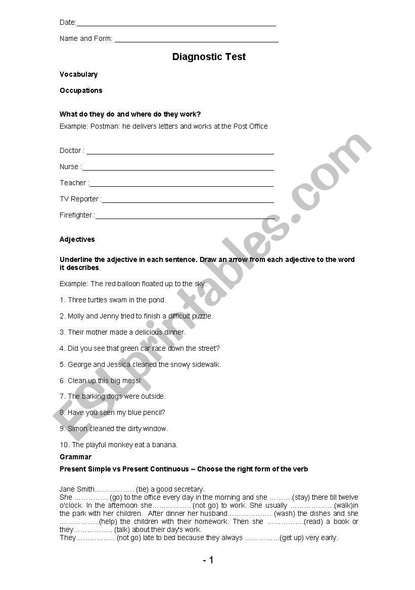 Worksheet - level test worksheet