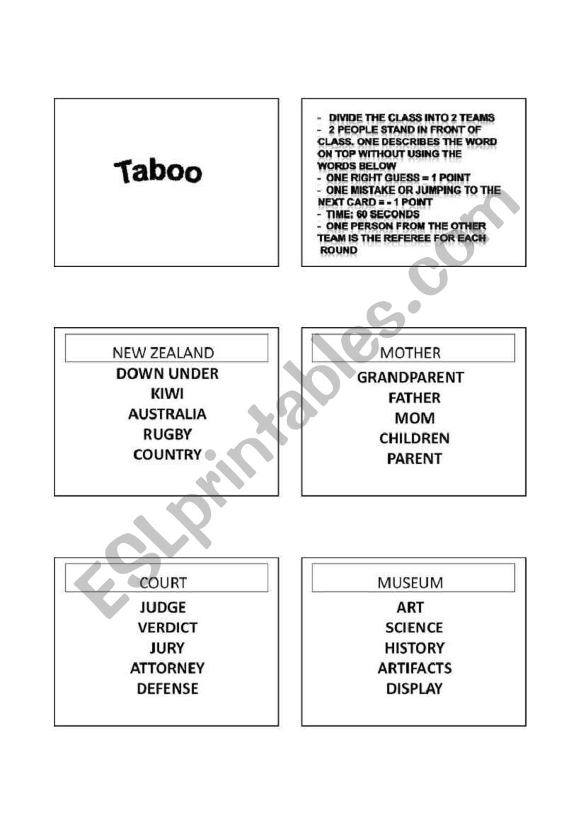 Taboo the game Vol.1 worksheet