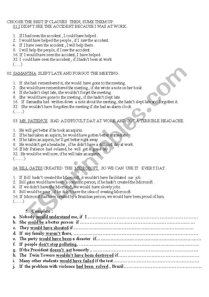 If clauses exercises worksheet
