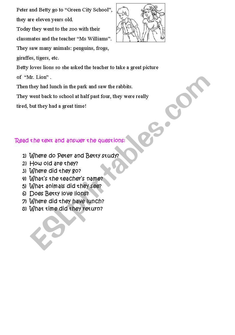 reading activity worksheet