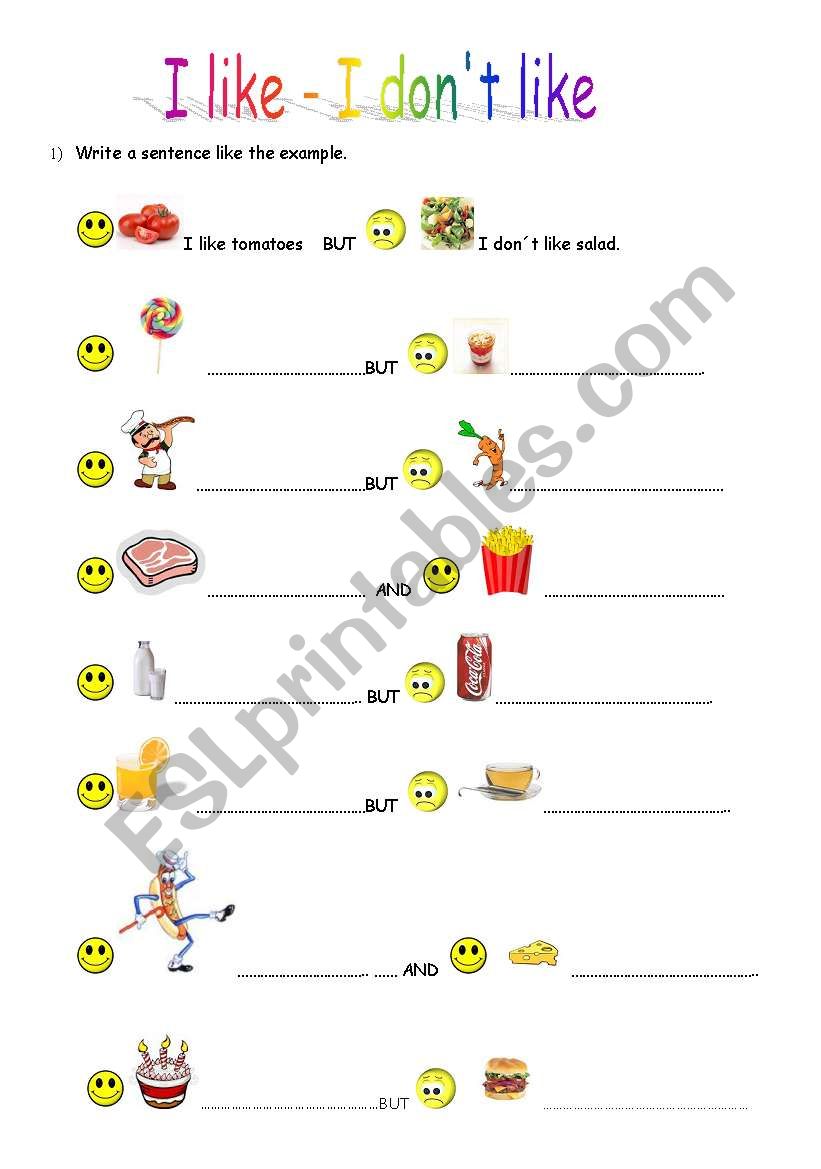 I Like - I Don´t Like - ESL Worksheet By Piedritas