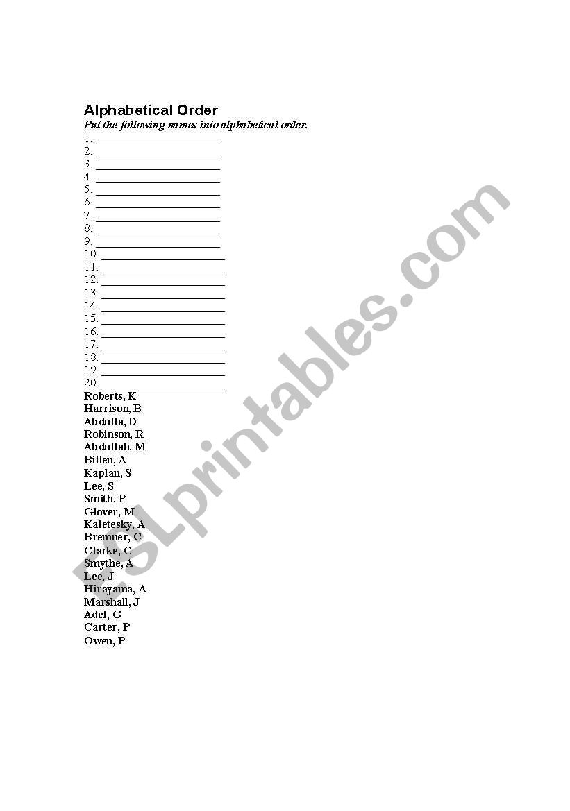 alphabetical-order worksheet