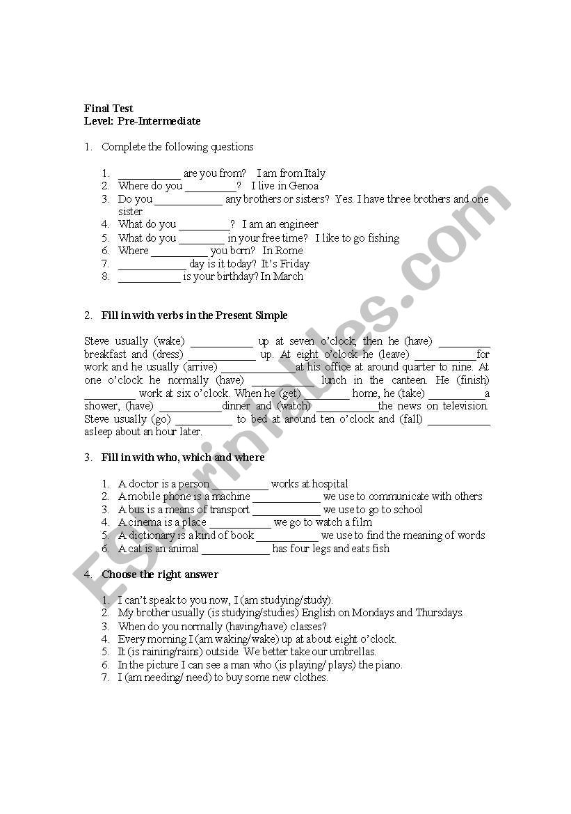 General Test worksheet