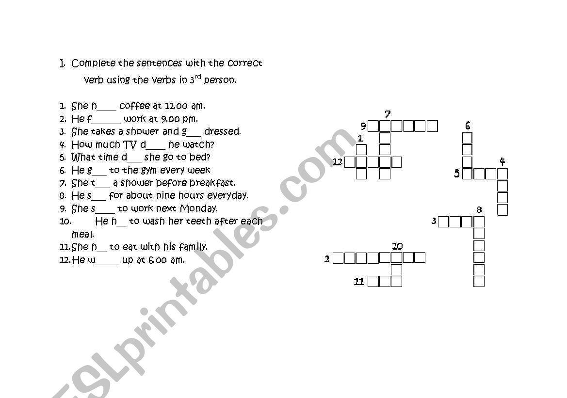 Crossword Simple present worksheet
