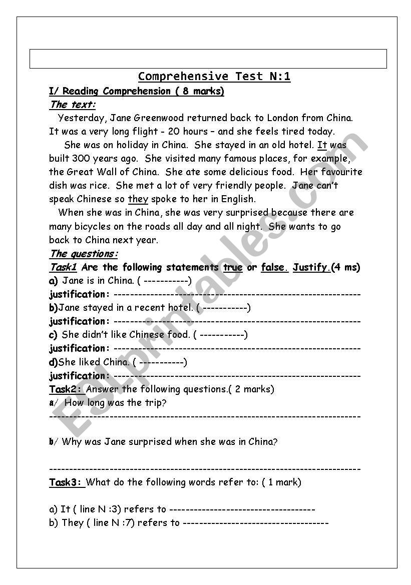 global test 3 8th form worksheet