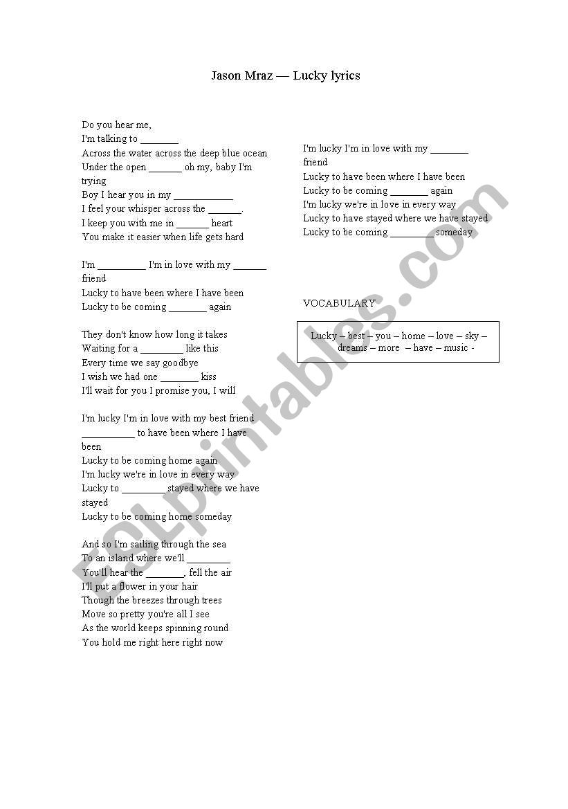 lyrics of song worksheet