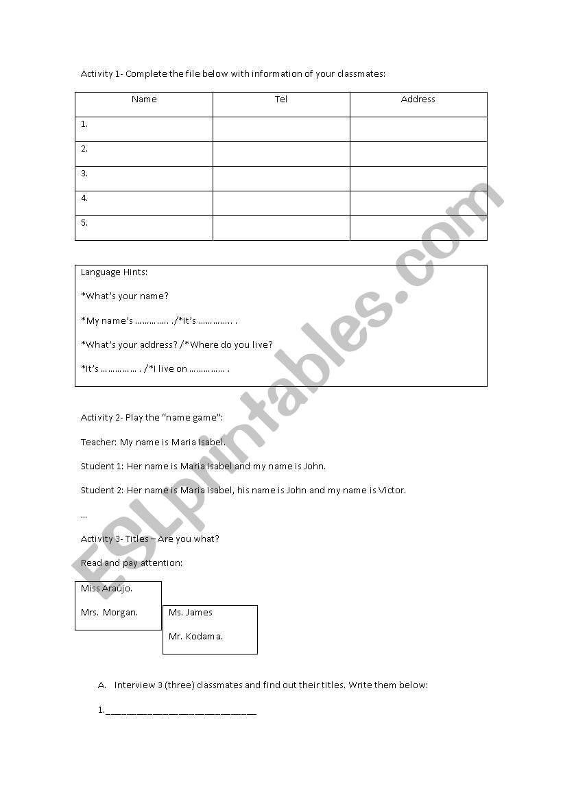 Whats your name? worksheet