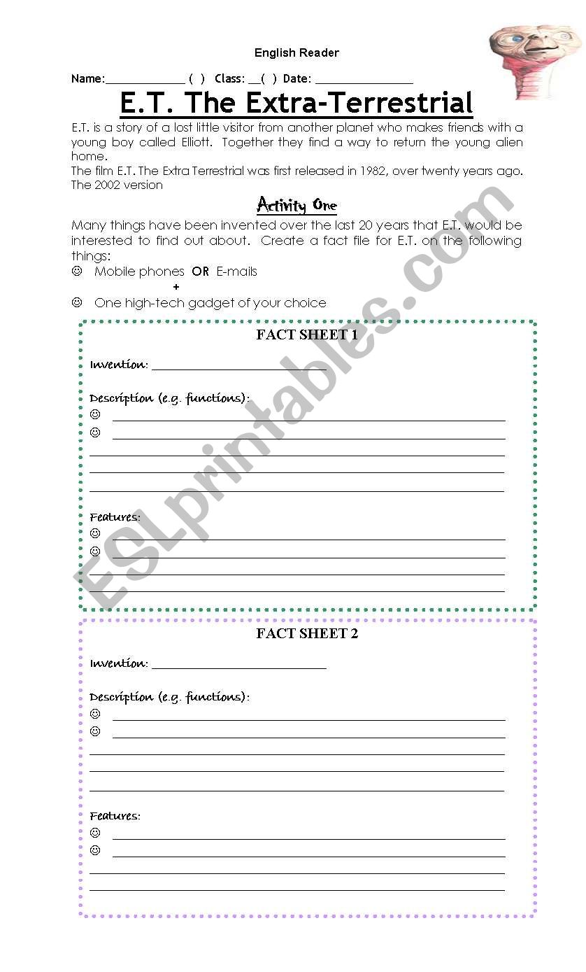 E.T. 4 activities included worksheet