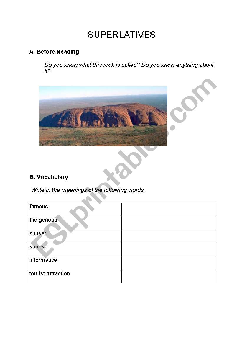 Uluru - the superlative form worksheet