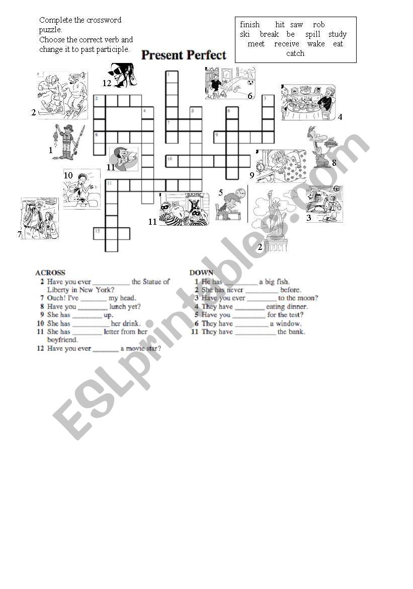 Present Perfect Crossword worksheet