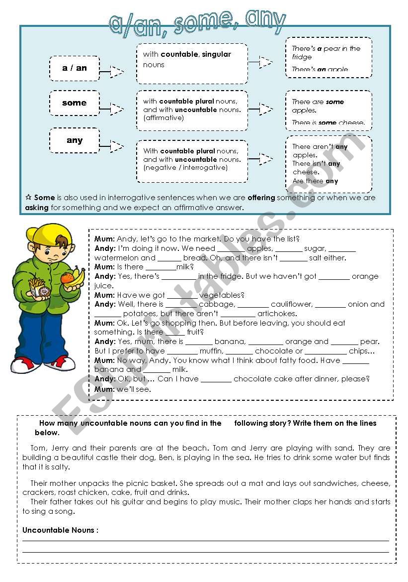 a, an, some, any worksheet