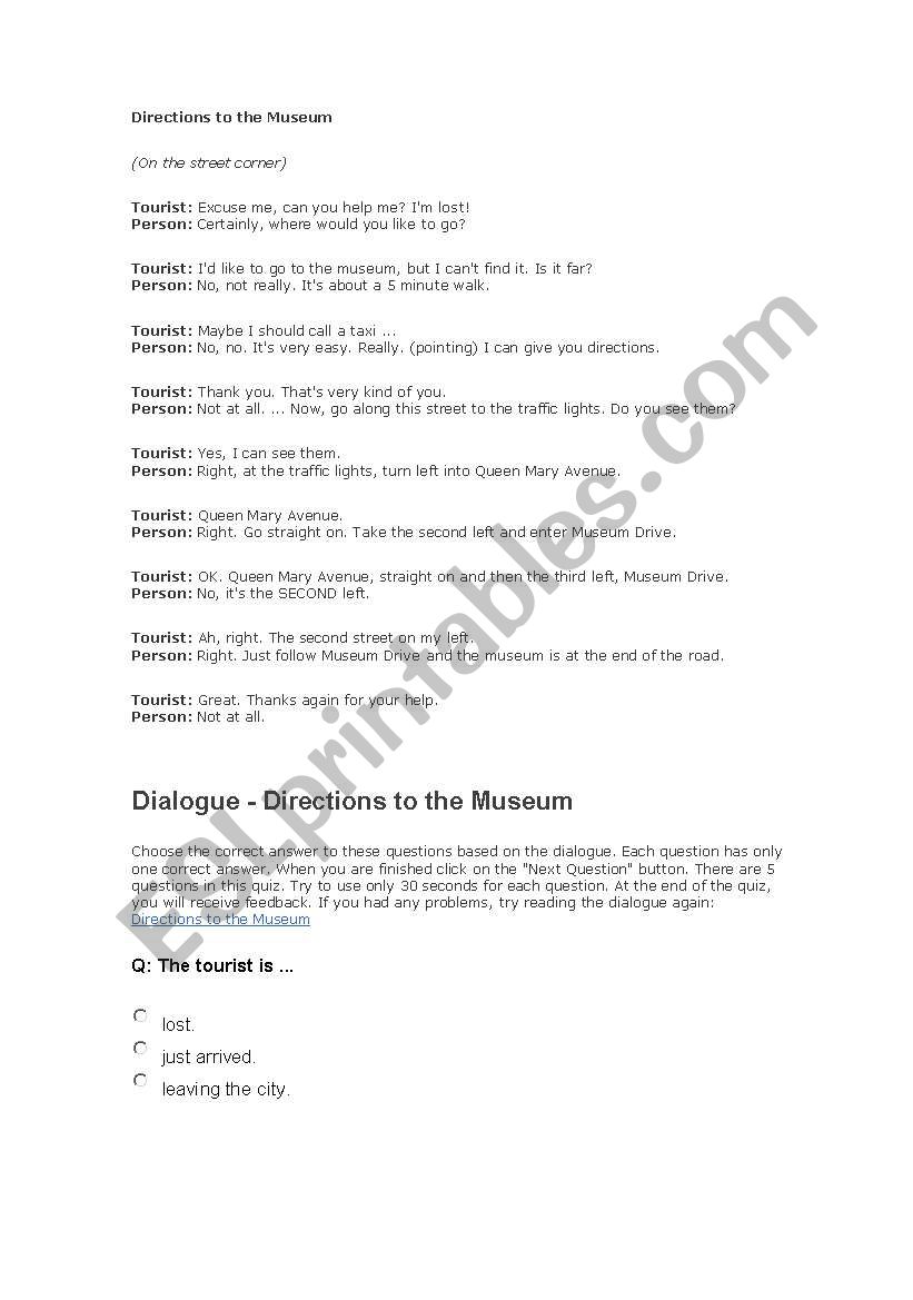 Directions worksheet