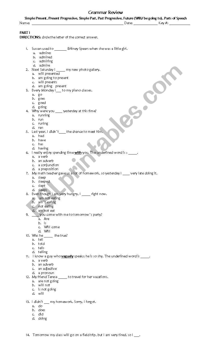 Simple tenses  worksheet