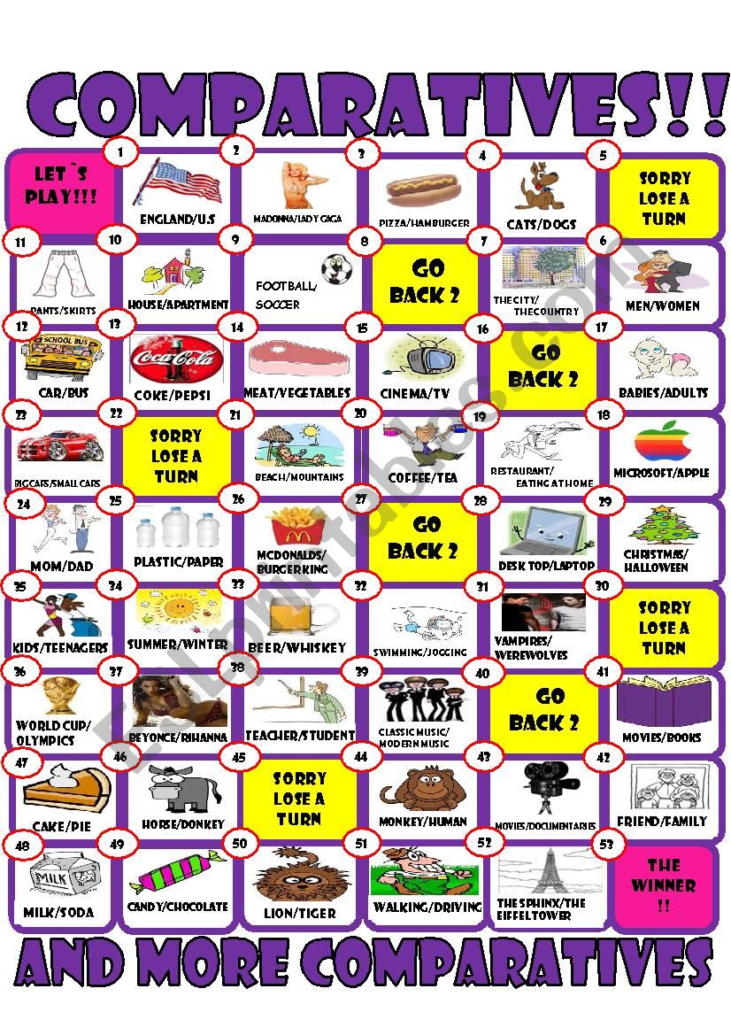 COMPARATIVE BOARD GAME ESL Worksheet By Imelda