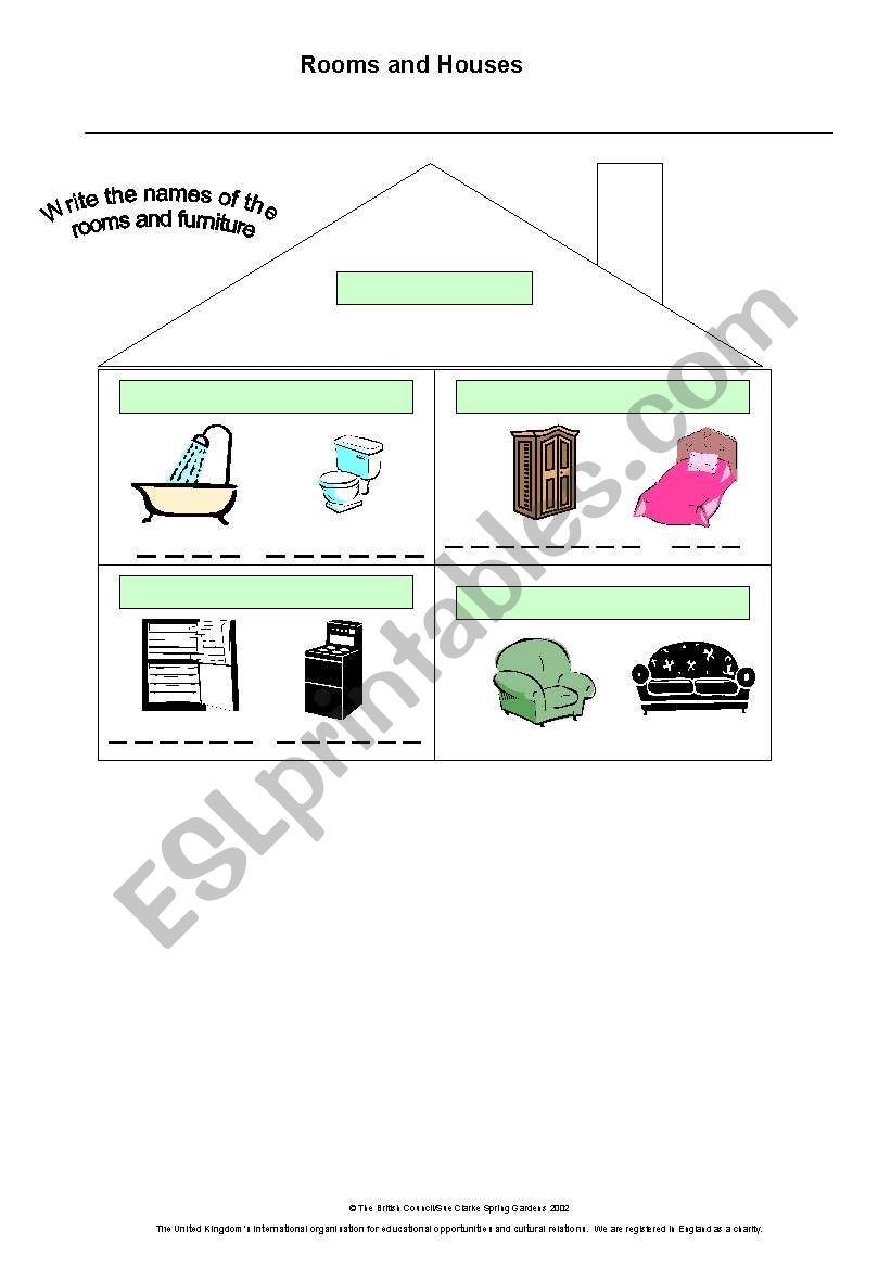 Different rooms and furniture worksheet