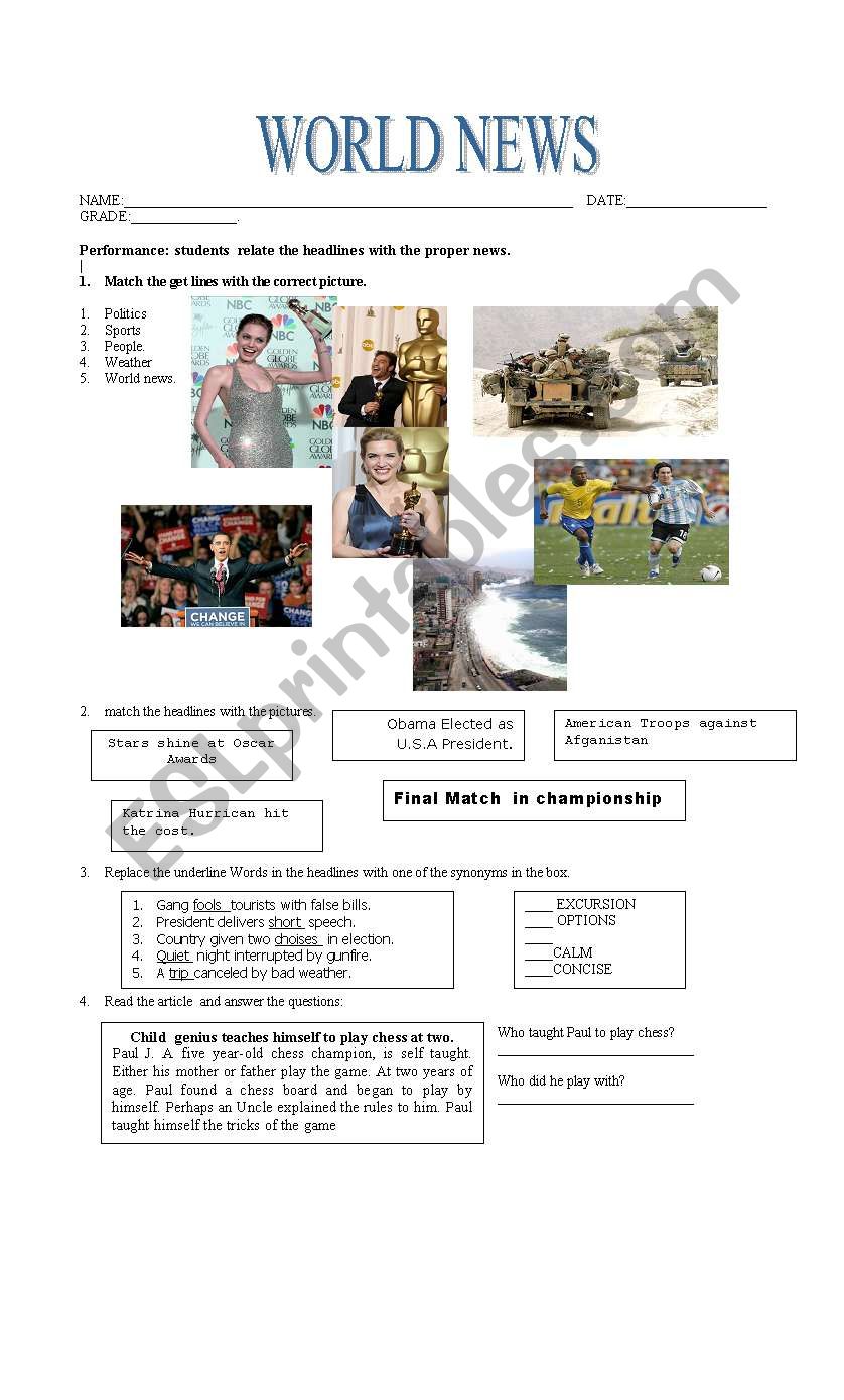 WORLD NEWS worksheet