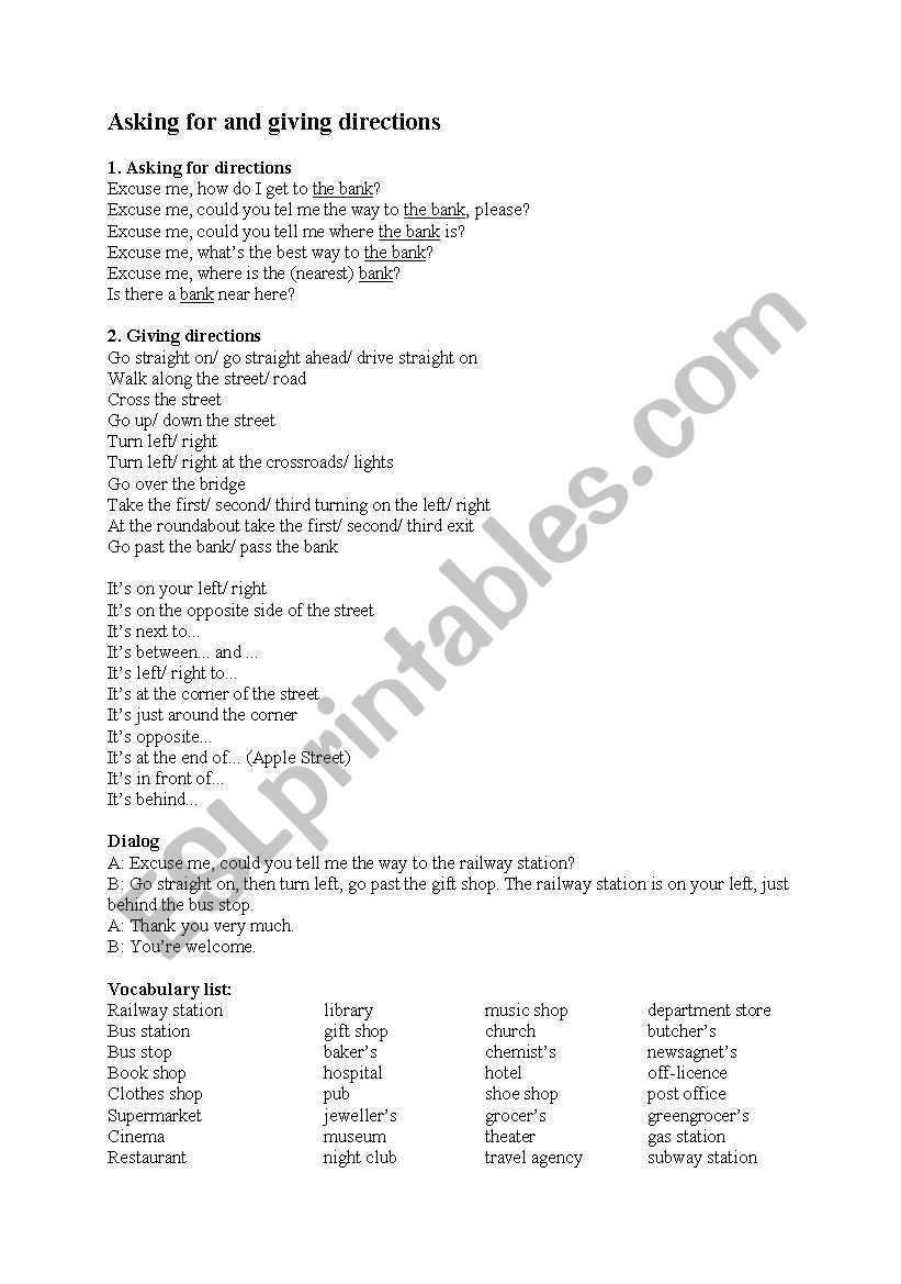 Directions  worksheet