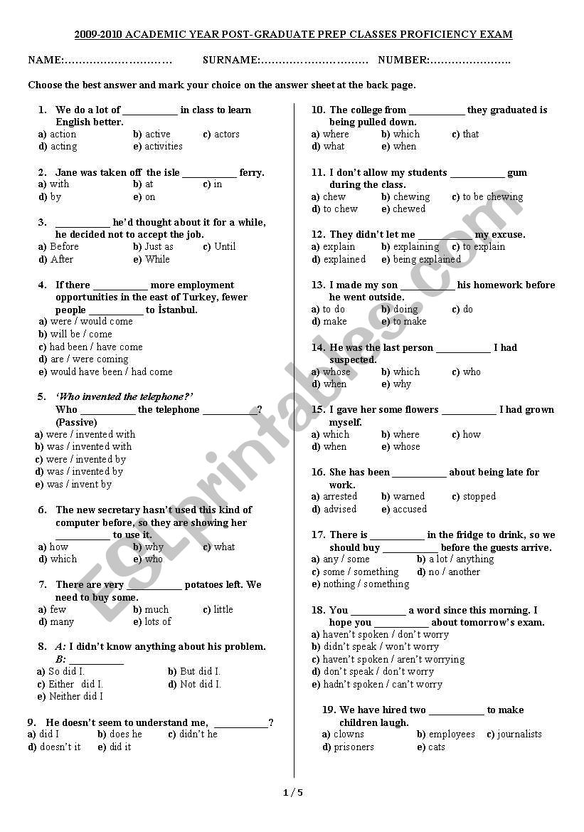 GENERAL FINAL EXAM-B - ESL Worksheet By Algumaei