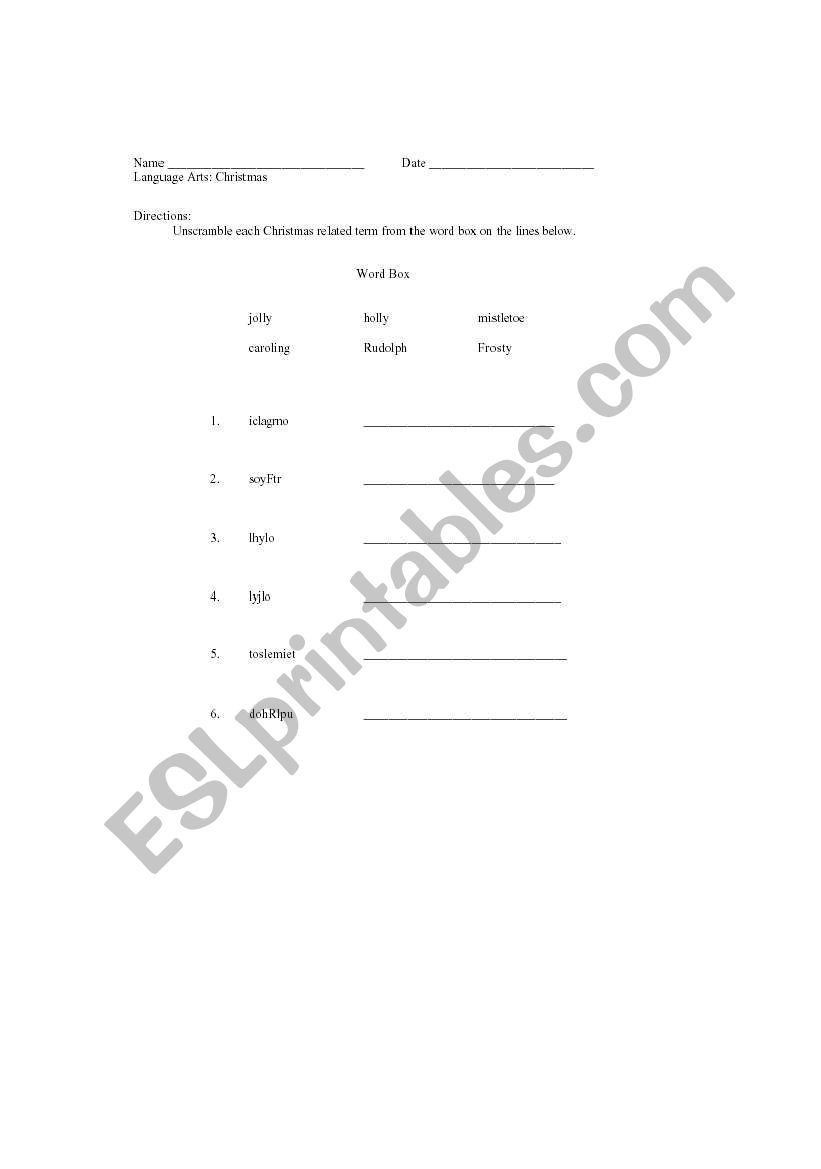 Christmas worksheet