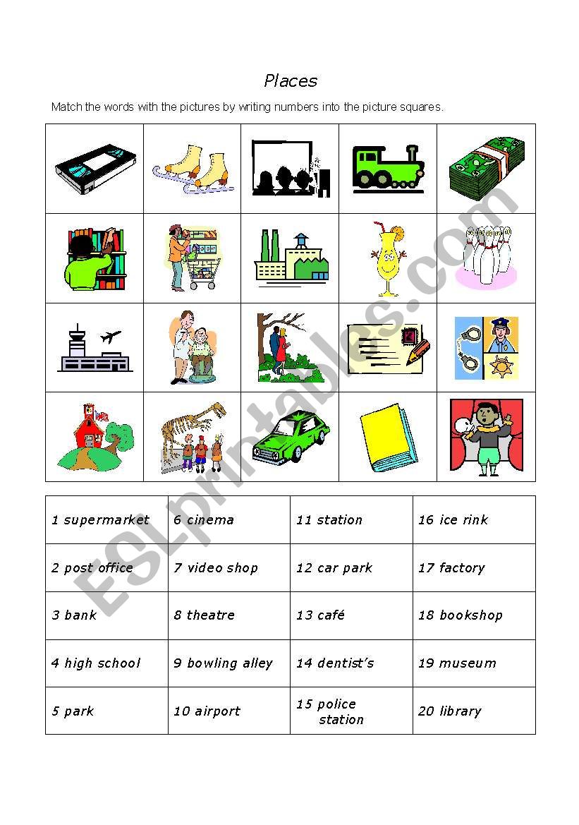 PLACES IN A TOWN worksheet