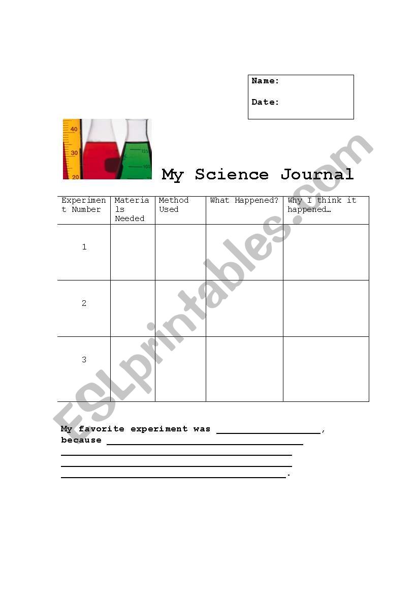 Science Journals worksheet