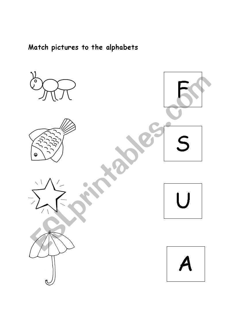 English Worksheets Alphabet Picture Match