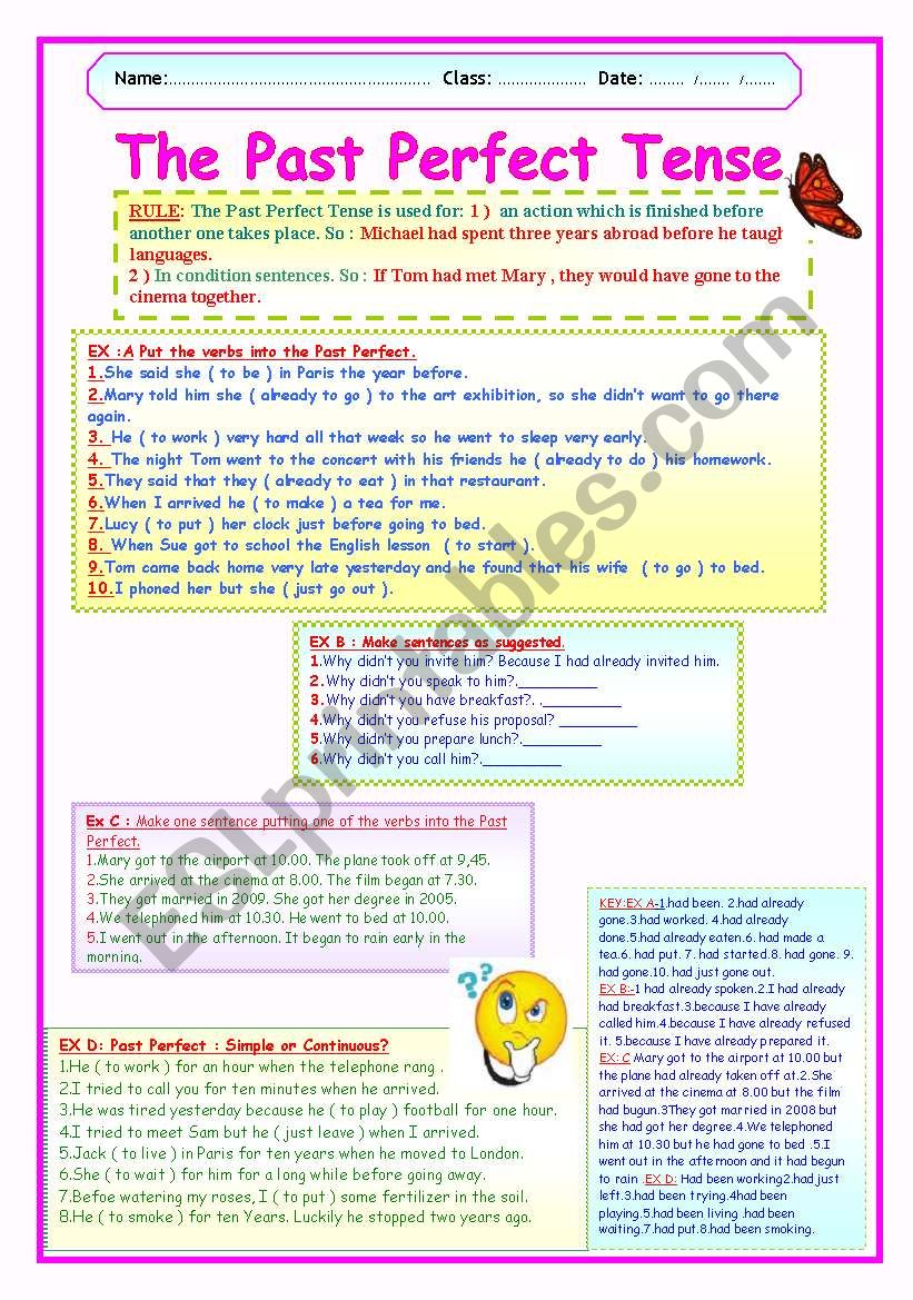 THE PAST PERFECT TENSE ESL Worksheet By LUCETTA06