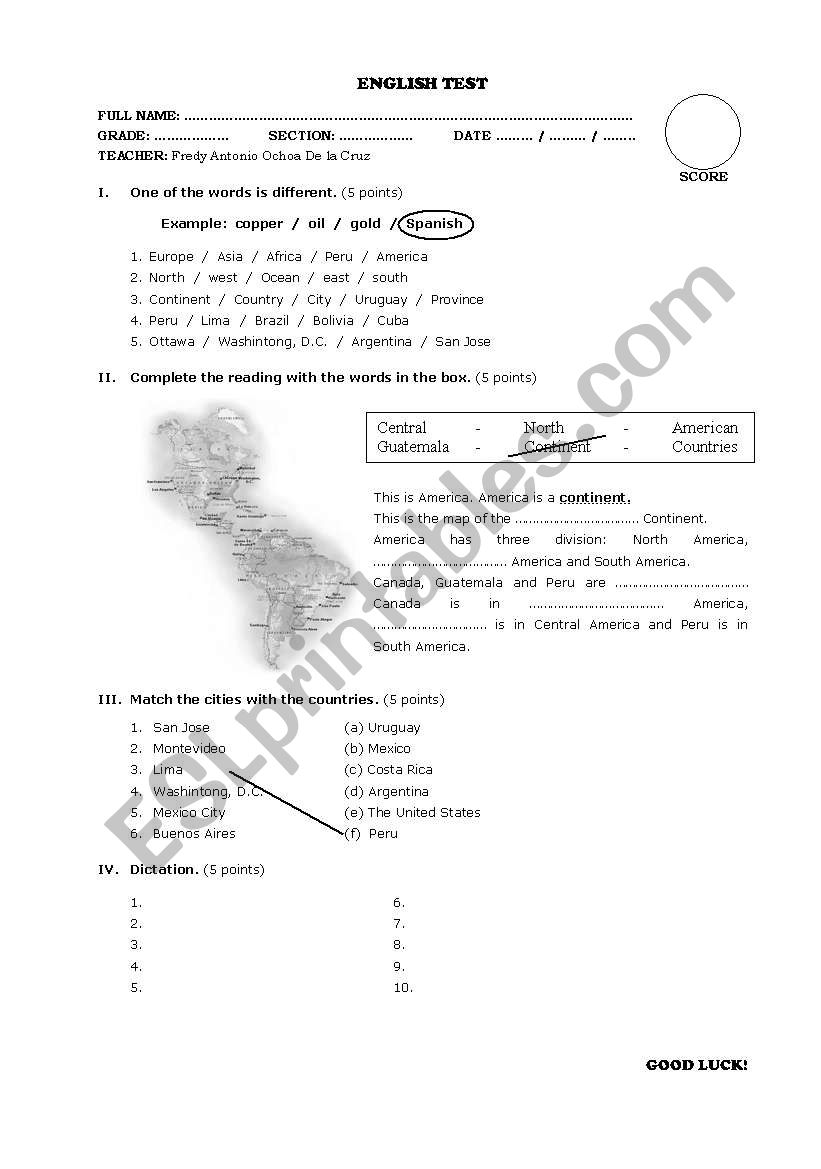countries and tourist places worksheet