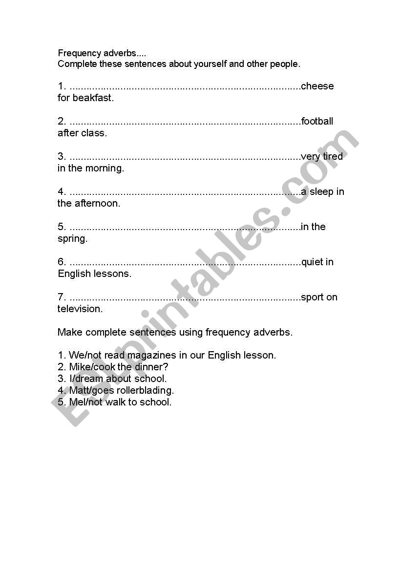 frequency adverbs exercises worksheet