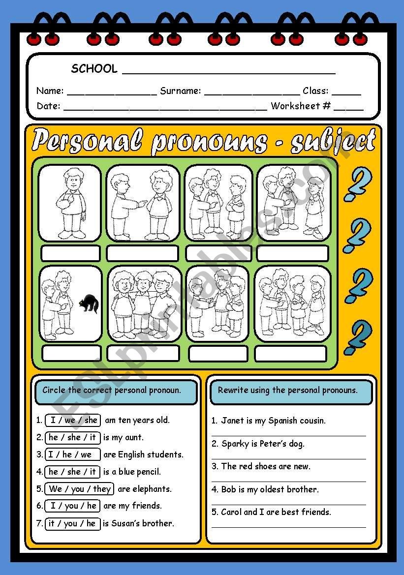 SUBJECT PERSONAL PRONOUNS ESL Worksheet By Evelinamaria