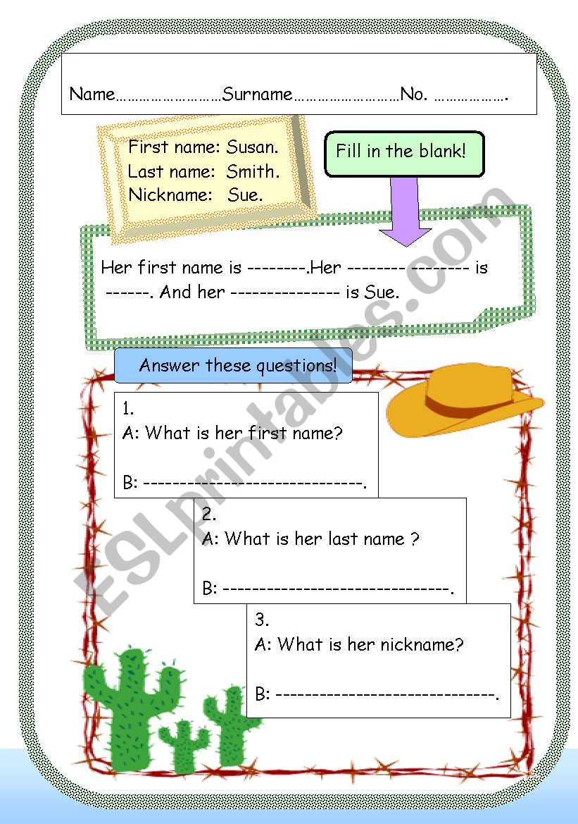 NAME worksheet