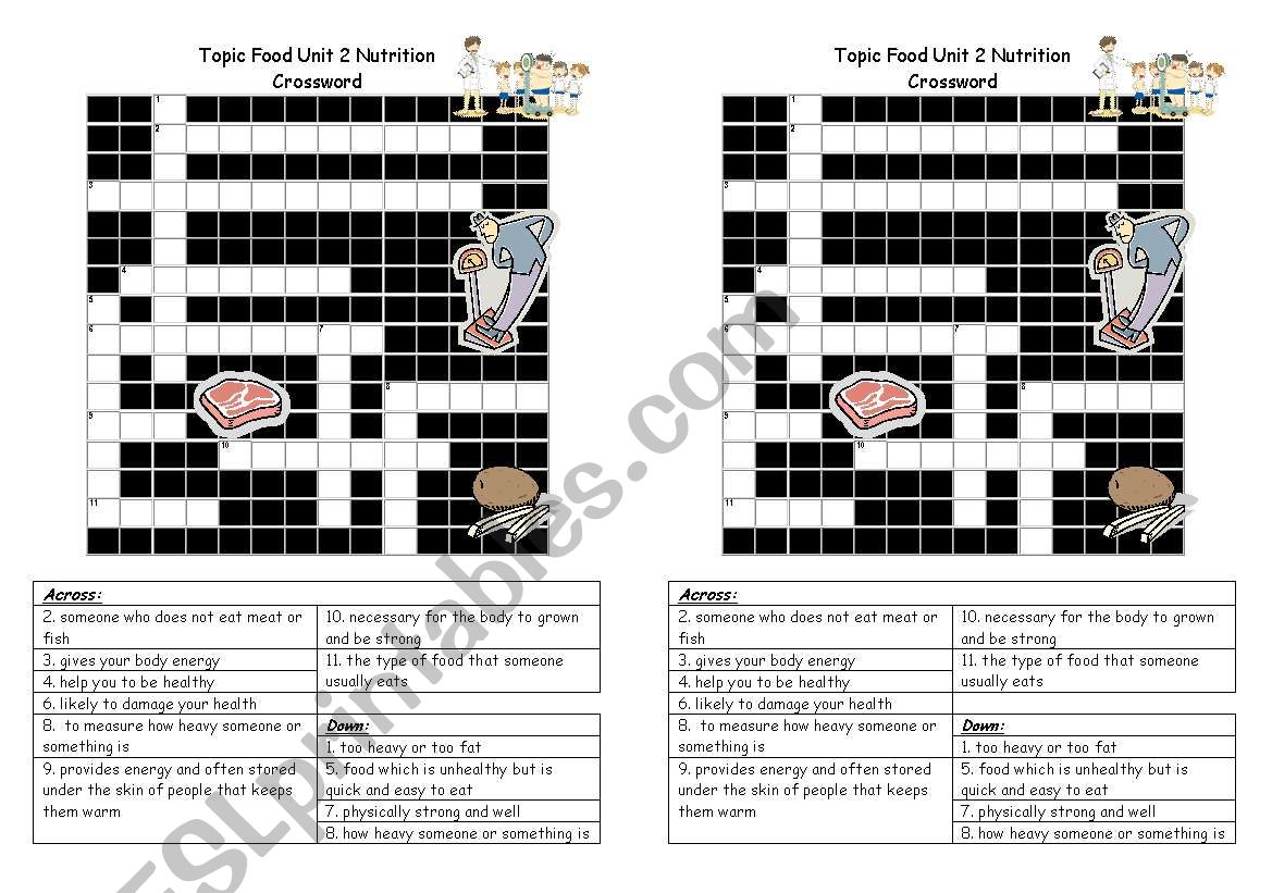 Nutrition Crossword worksheet