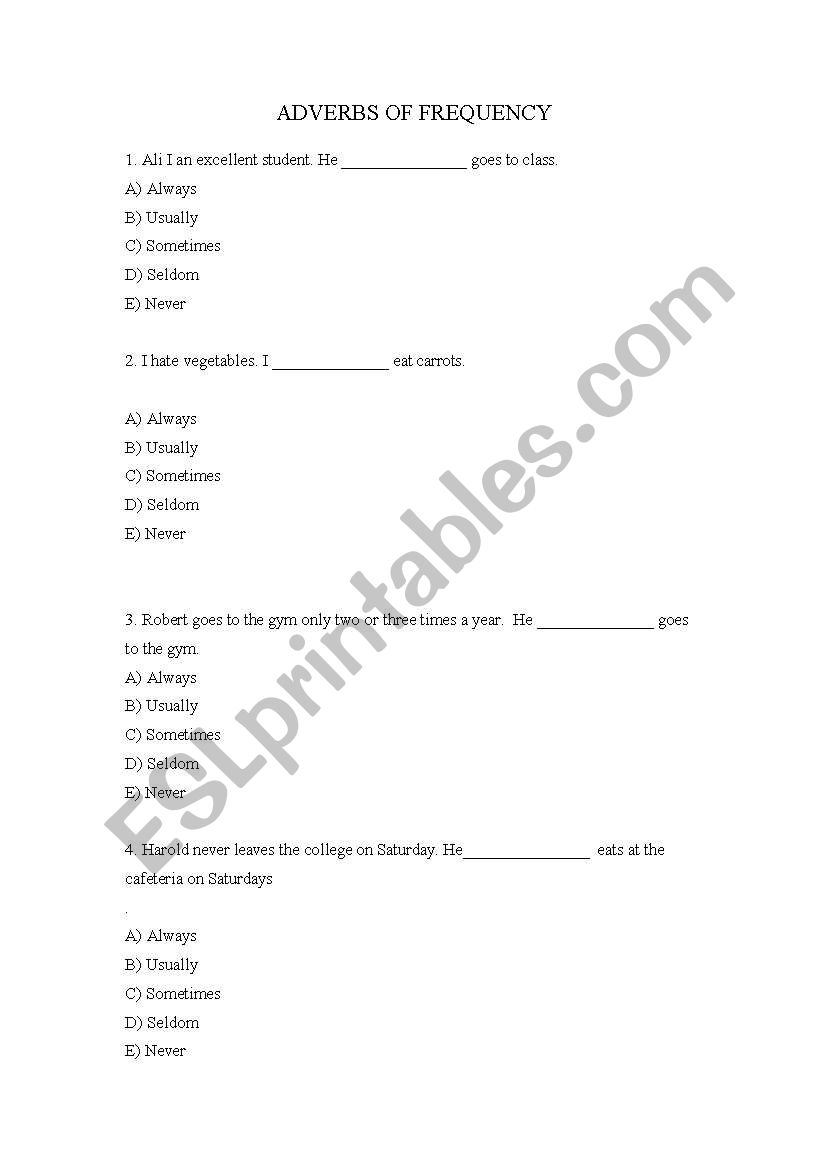 adverbs of frequency worksheet