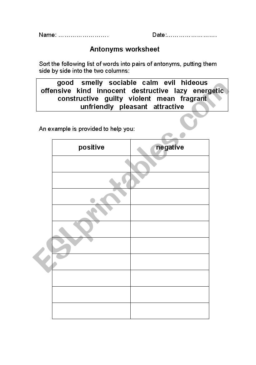 Antonyms worksheet worksheet