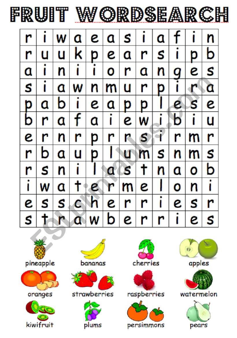 Fruit Wordsearch ESL Worksheet By Suejm1