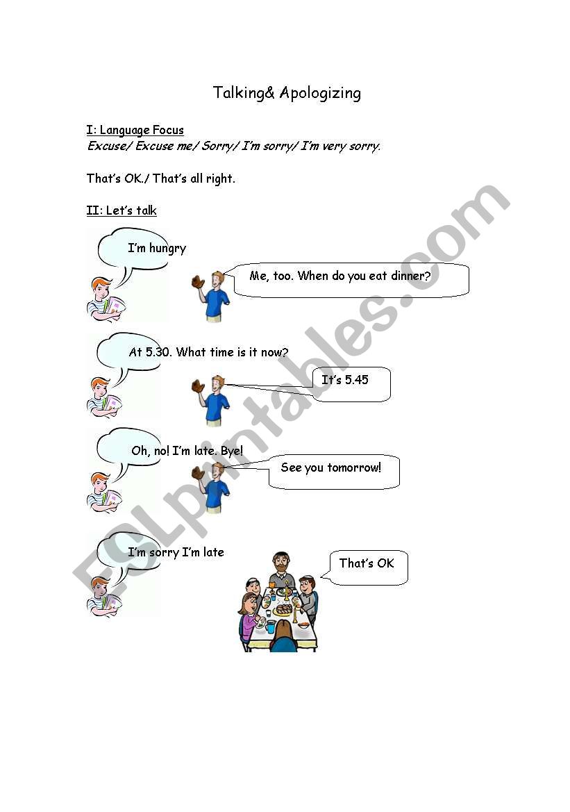 Apologise worksheet