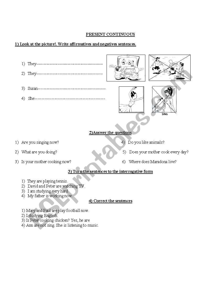 Present Continuous Tense worksheet