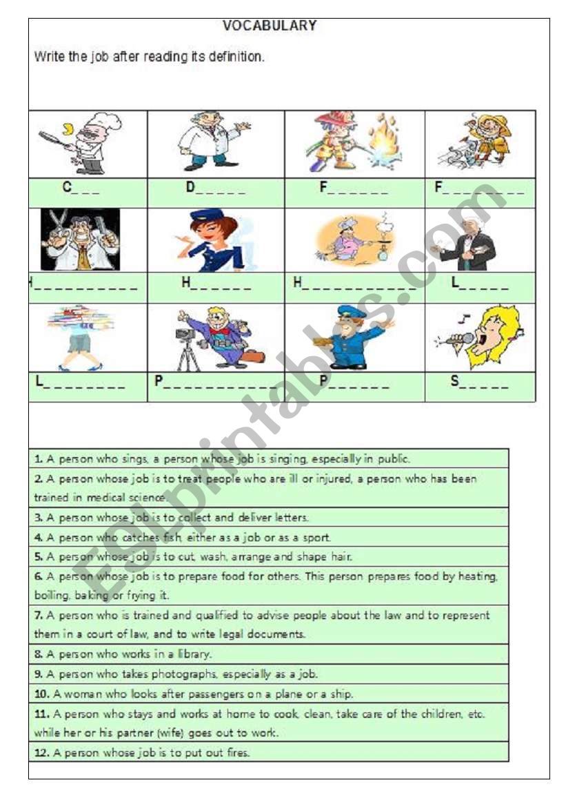 Jobs - ESL worksheet by Carmina Gomez