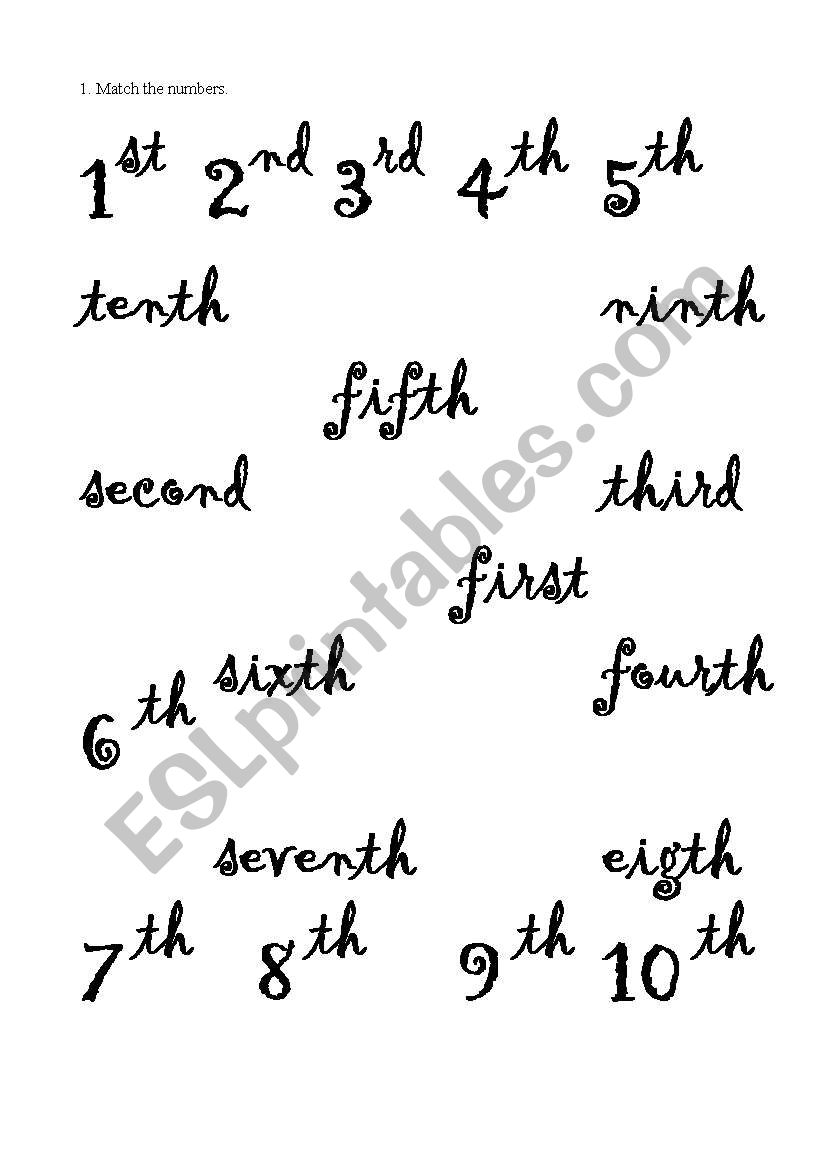 Ordinal numbers worksheet