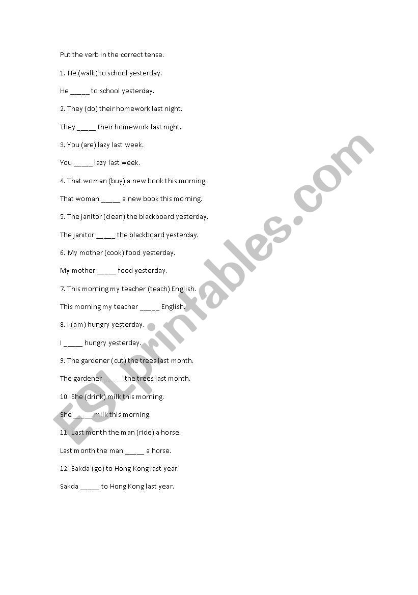 Past Simple Tense Exercises worksheet